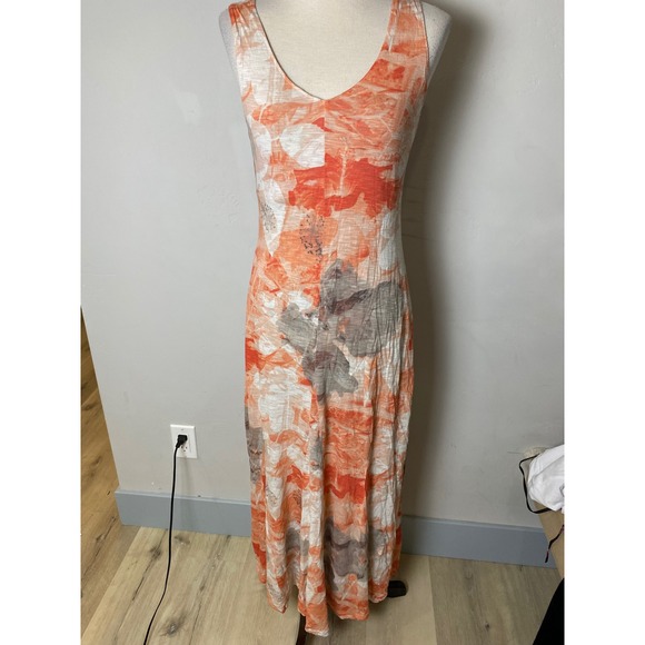 Tommy Bahama Dresses & Skirts - Tommy Bahama Orange Tropical Floral Slub Knit V-Neck Maxi Dress Small S/P
